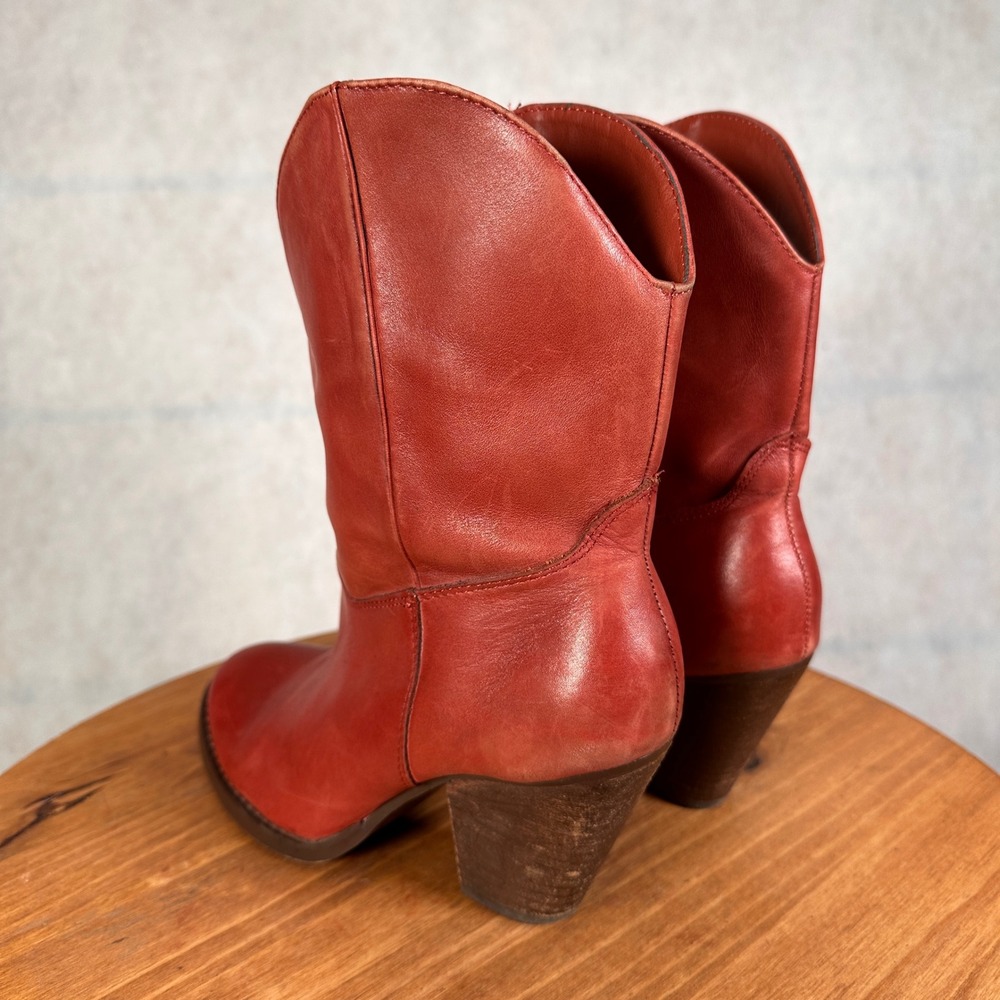 Franco Fortini McKinley2 Booties Womens 8 Red Leather Good Western Block Heel - Picture 8 of 14
